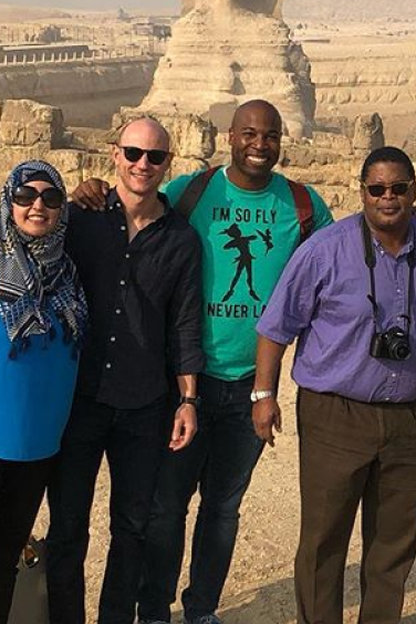 American delegates pose in front of the Great Sphinx of Giza